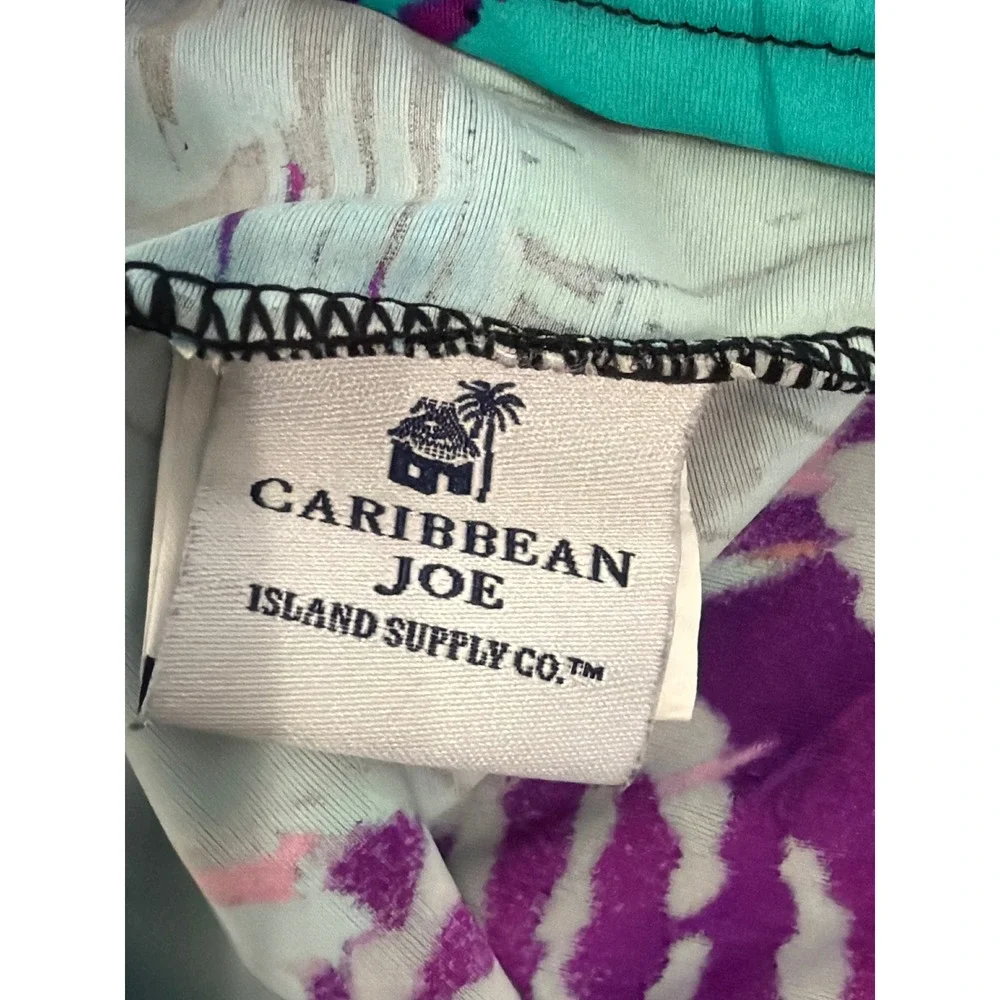 Caribbean Joe Tankini Top Womens 18 Multicolor Tropical Feather Print‎ V-Neck